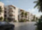 Modern new property development Madinah with palm trees.