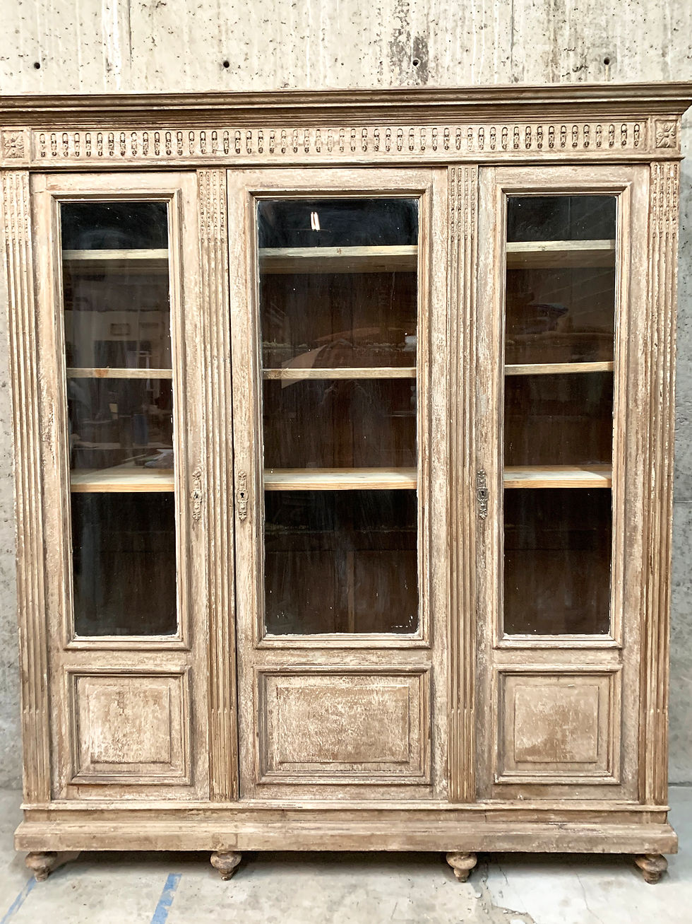Thumbnail: Antique White Painted and Distressed Tall French Bookcase Display Cabinet