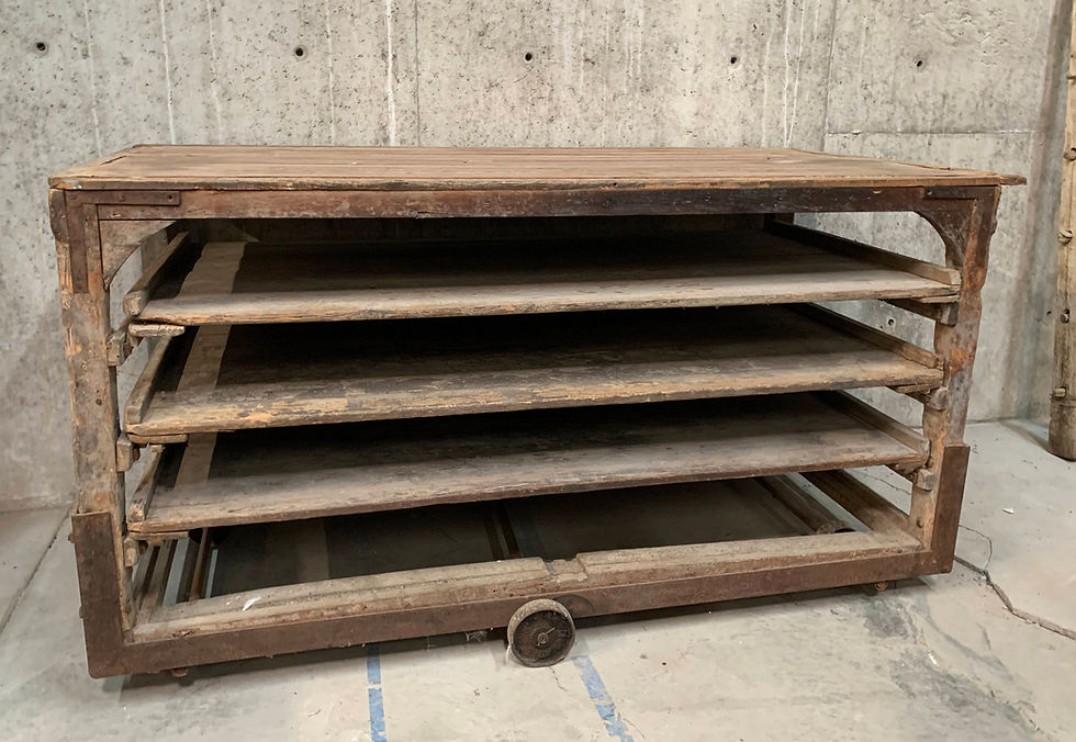 Thumbnail: Large Antique Boulangerie / Bakers Rack with Iron Frame and Wheels