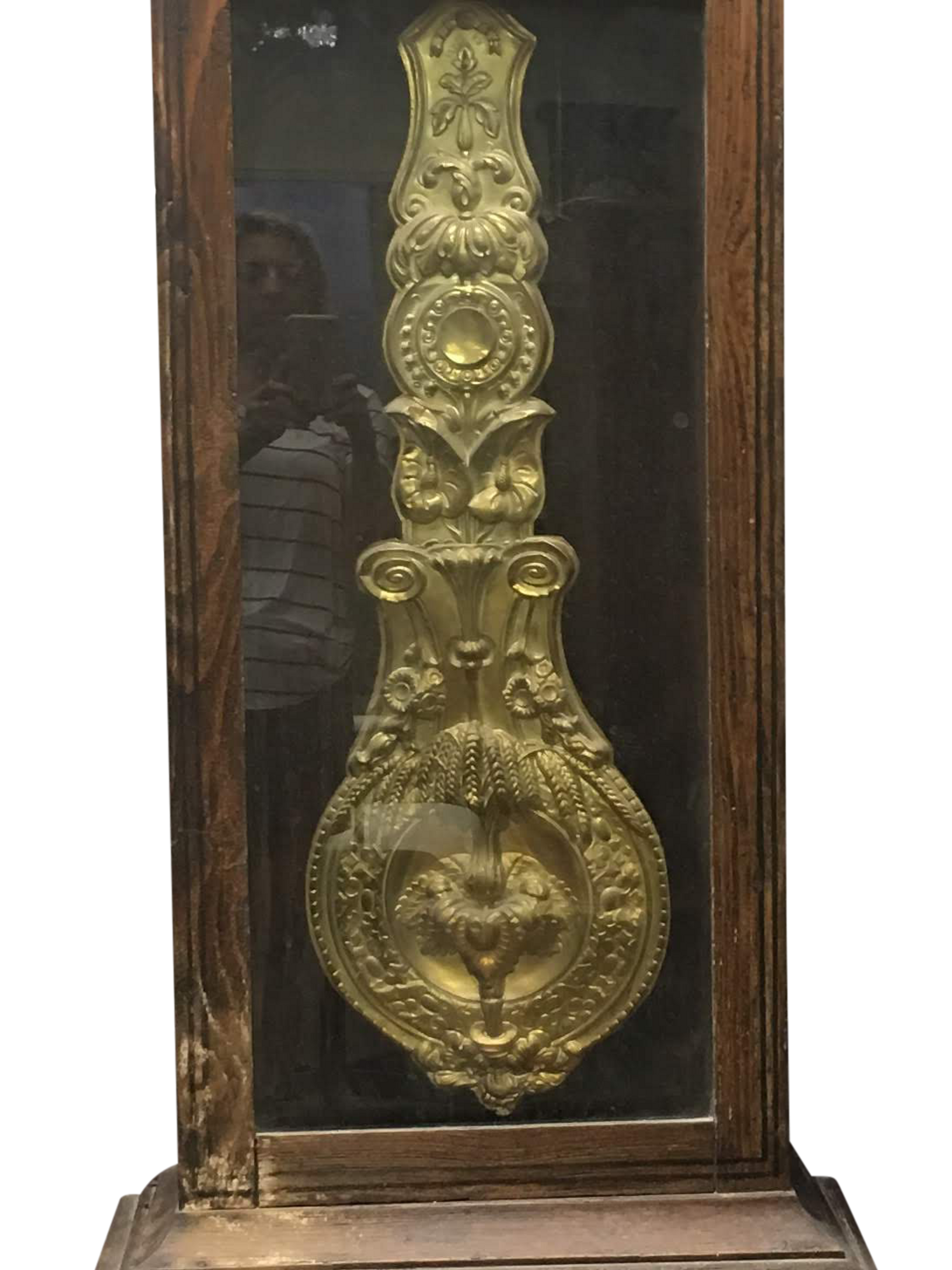 Antique French Hand Painted Brass Repoussé Grandfather Clock