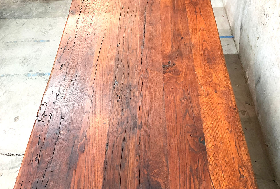 Thumbnail: Oak Long Trestle Farm Table With Turned Twin Legs