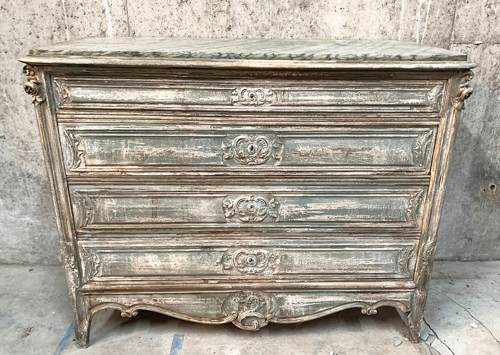 Thumbnail: Green Distress-Painted Commode with Green Marble Top
