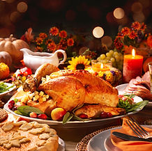 Roast turkey holiday dinner spread from Jacques' Thanksgiving menu