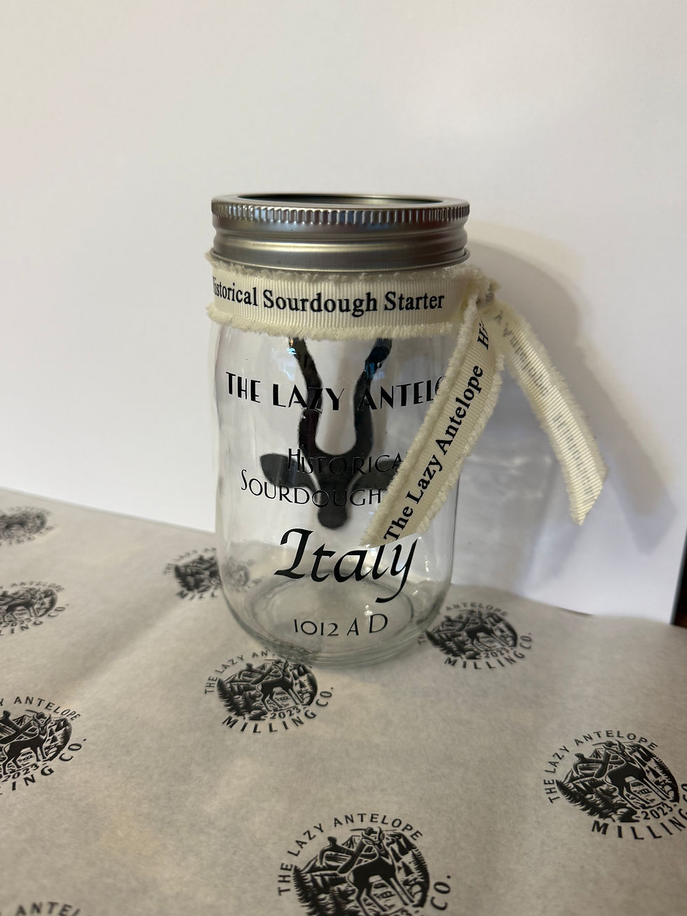 Thumbnail: The Lazy Antelope sourdough starter jar.