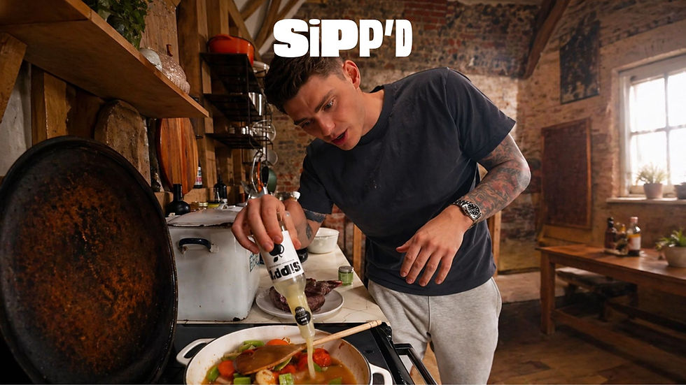 Our absolute favourite, Tyler Butt, putting our apple juice to very good use in the kitchen (also our good friend chatGPT saving the show by expanding the picture to full-screen)