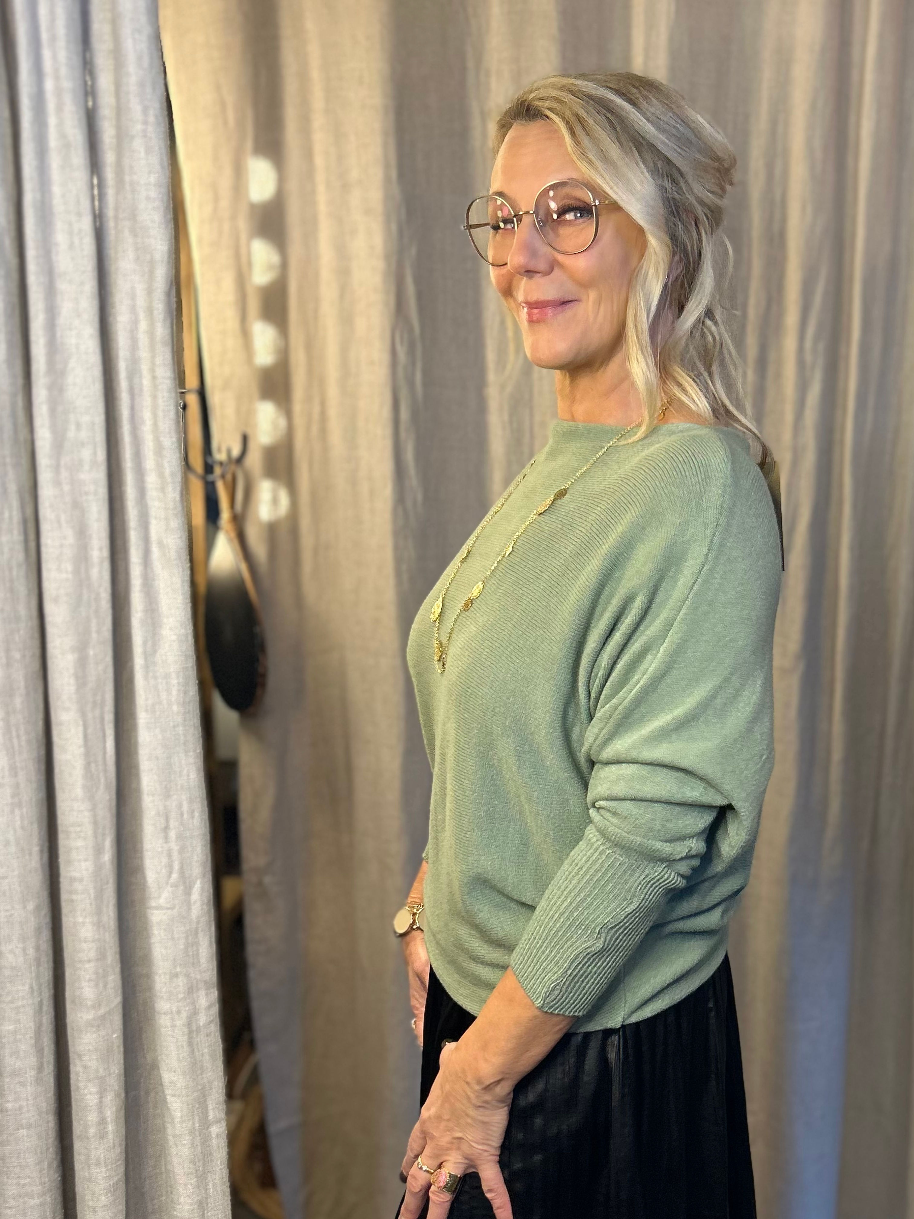 Jörlevik topp med ribbad ärm dam army 