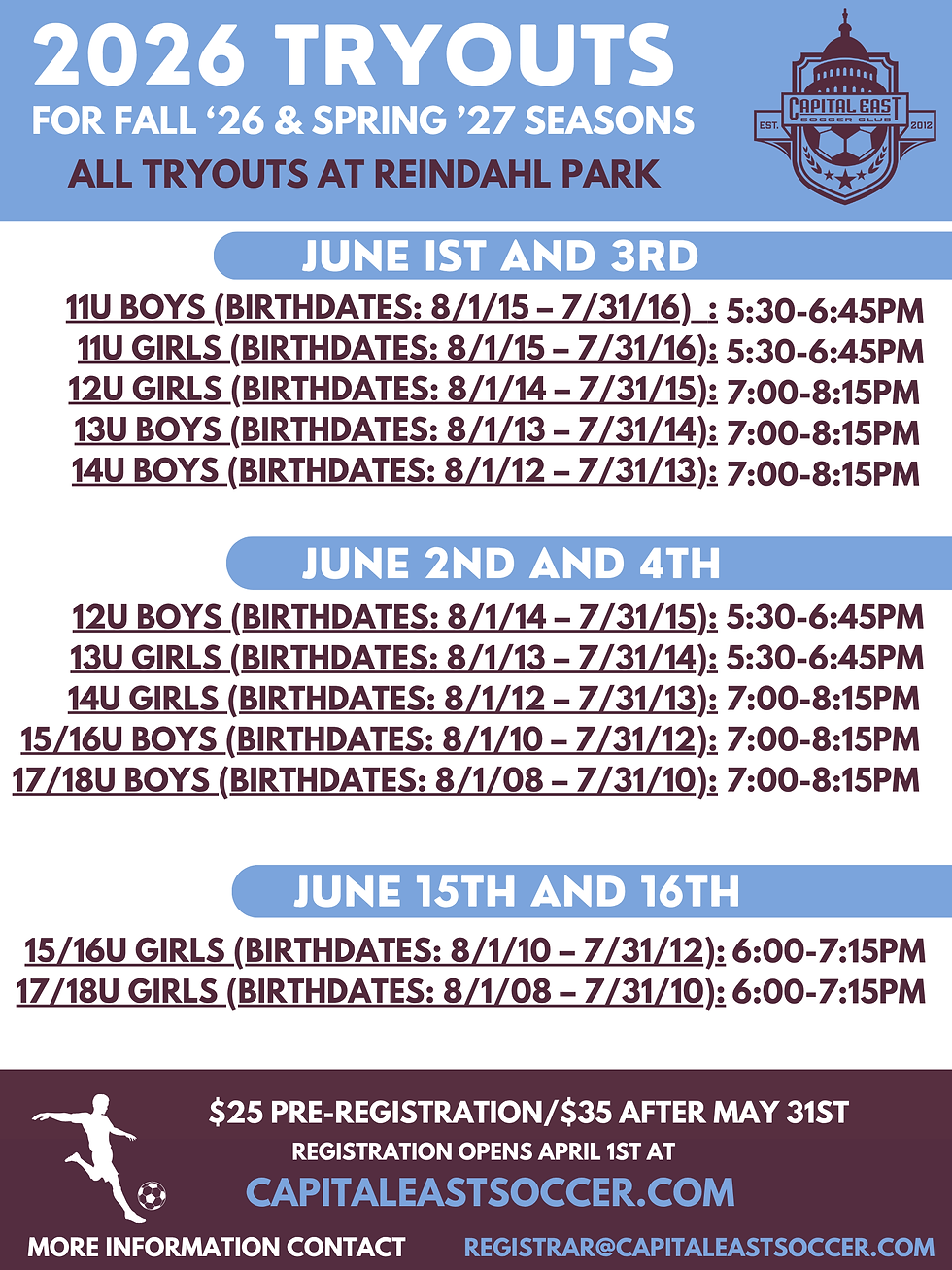 2026/27 Evaluations/Tryouts