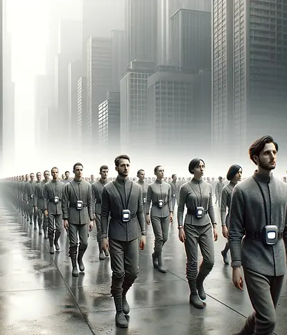 DALL·E 2024-04-23 18.27.53 - In a dystopian society, illustrate a scene showing the lack o
