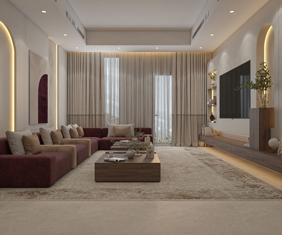 3D living room interior design for a villa in the UAE