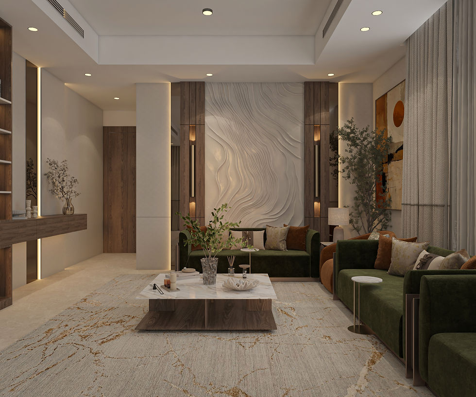 Majlis seating and layered lighting design in a UAE villa