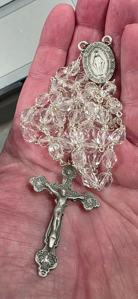 A Rosary a day- #3 Clear crystal and silver