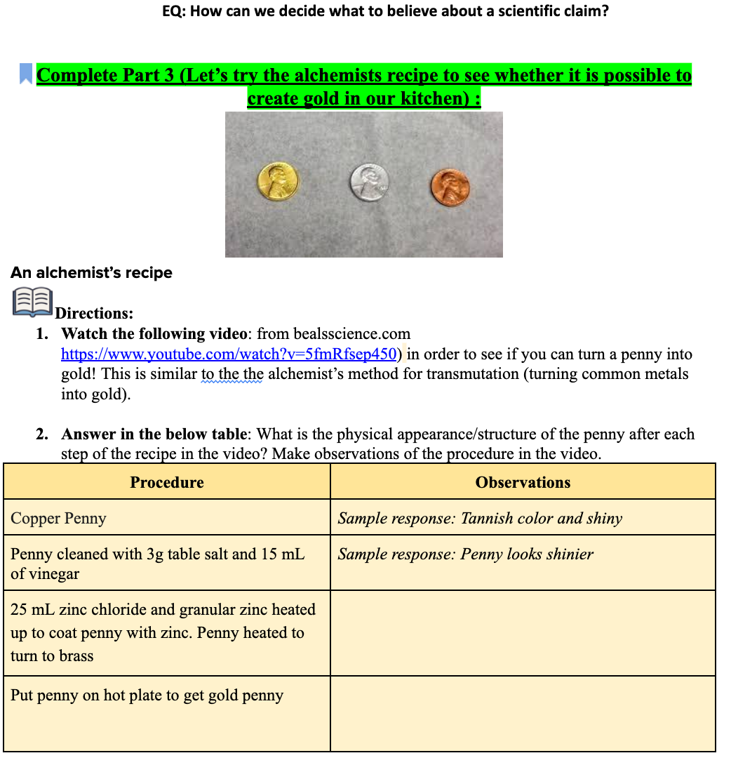 Inquiry based learning for high school chemistry: lesson 1