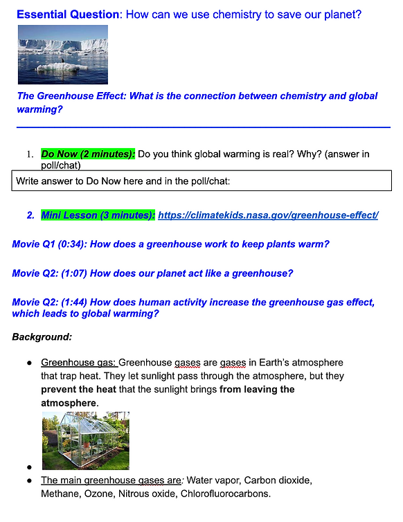 Global Warming - Inquiry based learning for high school chemistry