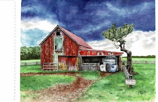 Red Barn with Blue Car.jpeg