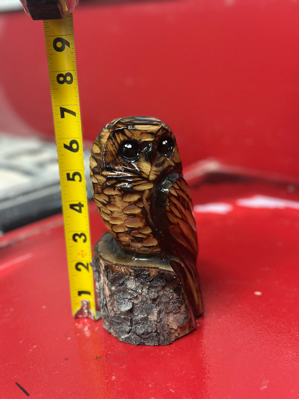 Thumbnail: 7" Tiny Owl Chainsaw Carving by Kyra Waits