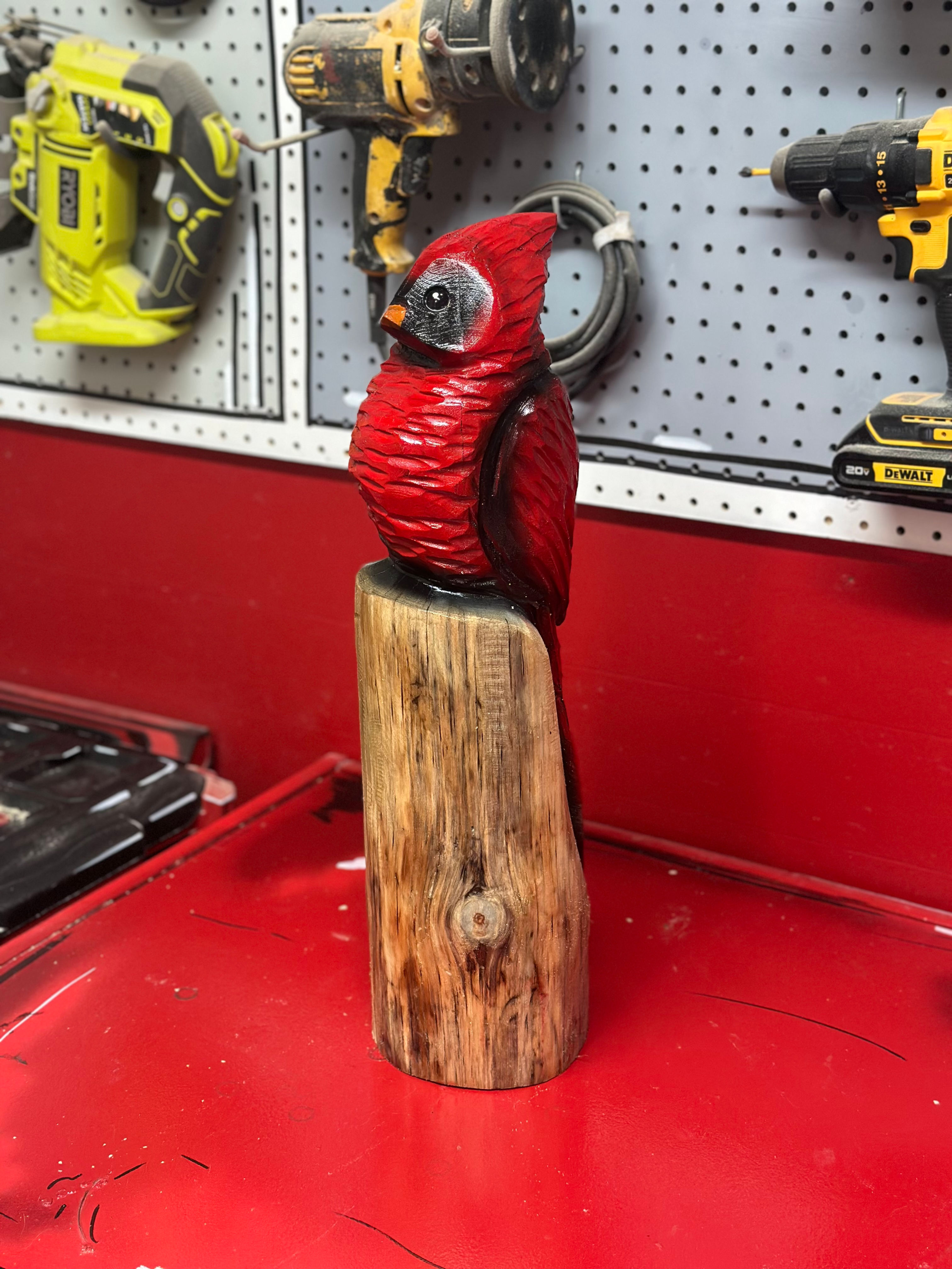 20" Cardinal Chainsaw Carving by Kyra Waits