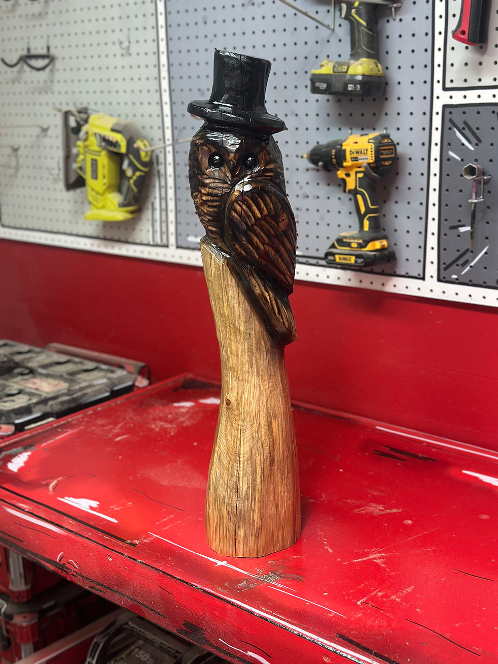 Thumbnail: 28" Owl with a Top Hat Chainsaw Carving by Kyra Waits