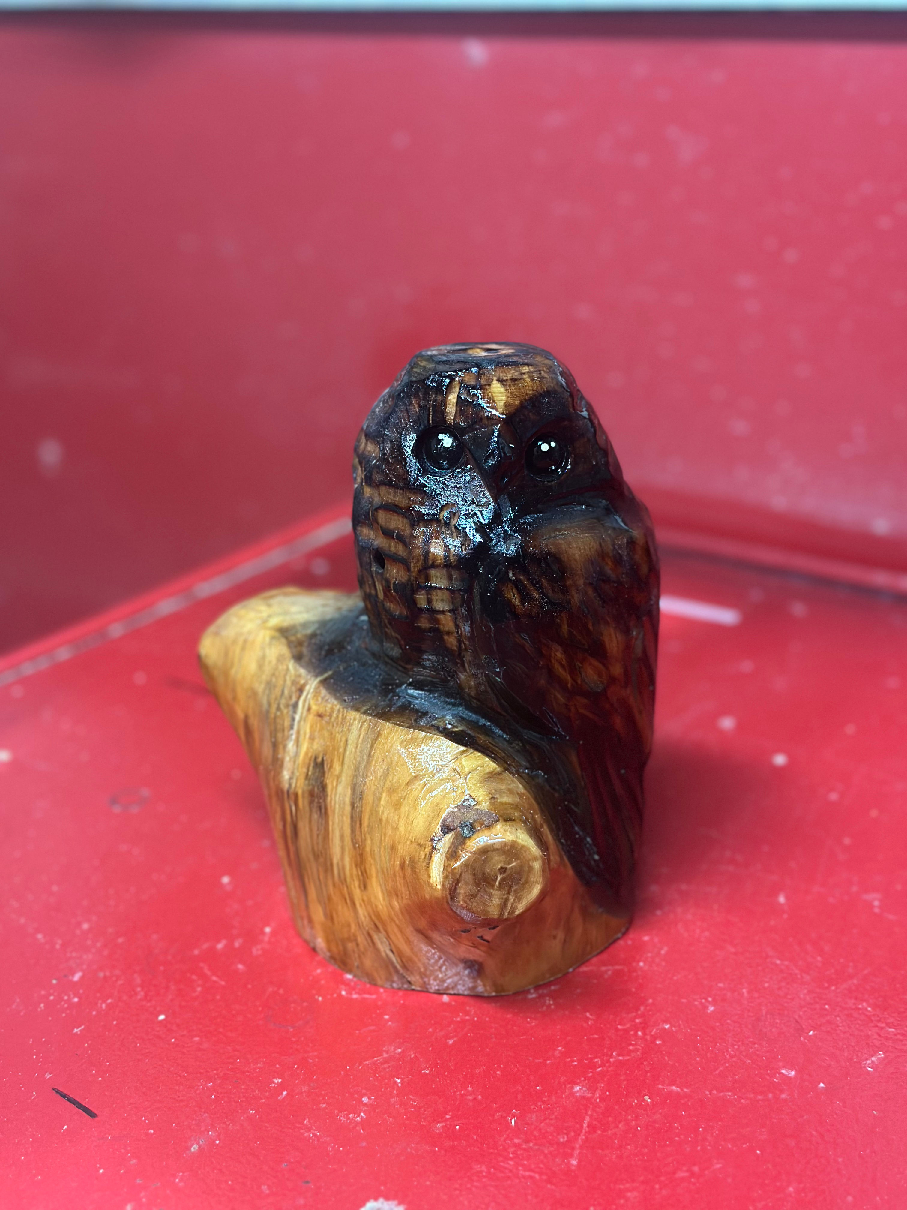 8” Burned Owl Chainsaw Carving by Kyra Waits