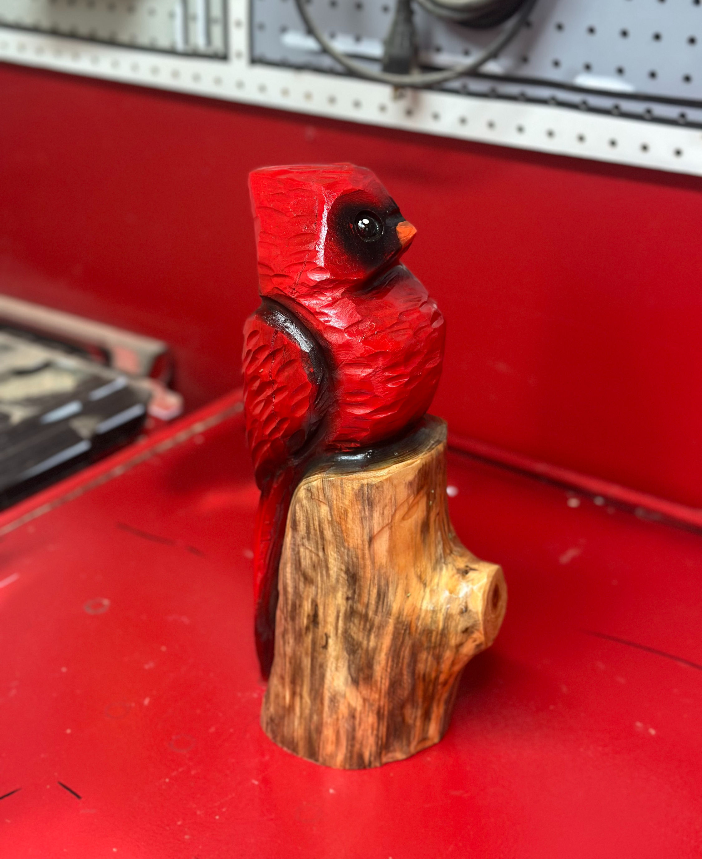 14" Cute Cardinal Chainsaw Carving by Kyra Waits