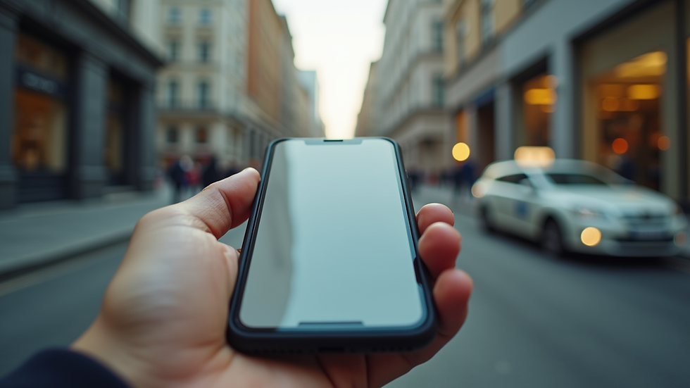 Eye-level view of a smartphone showing a taxi booking app