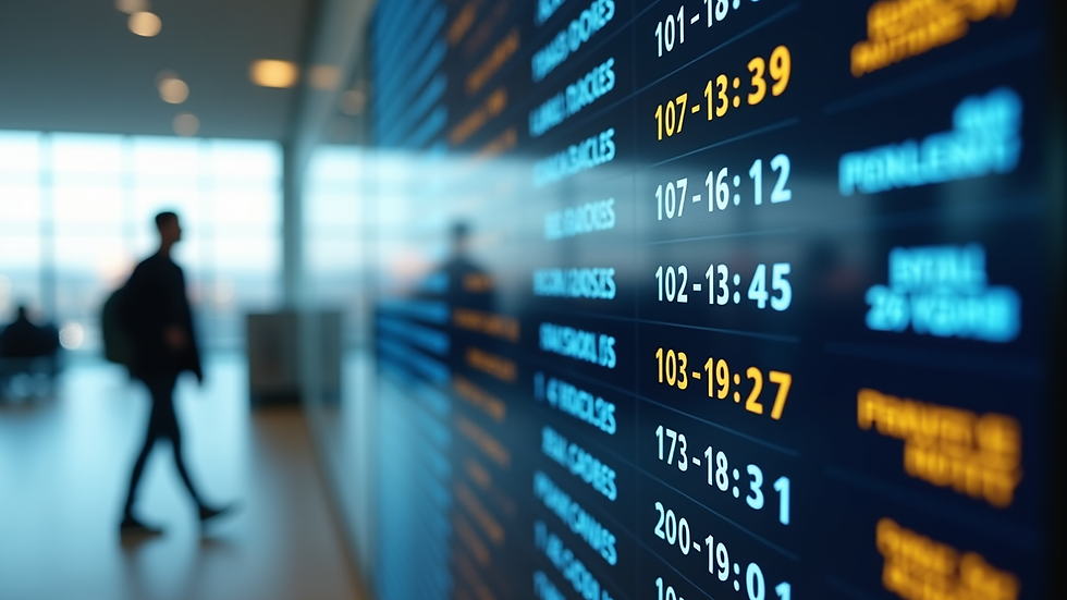 Close-up view of a digital airport departure board showing flight times