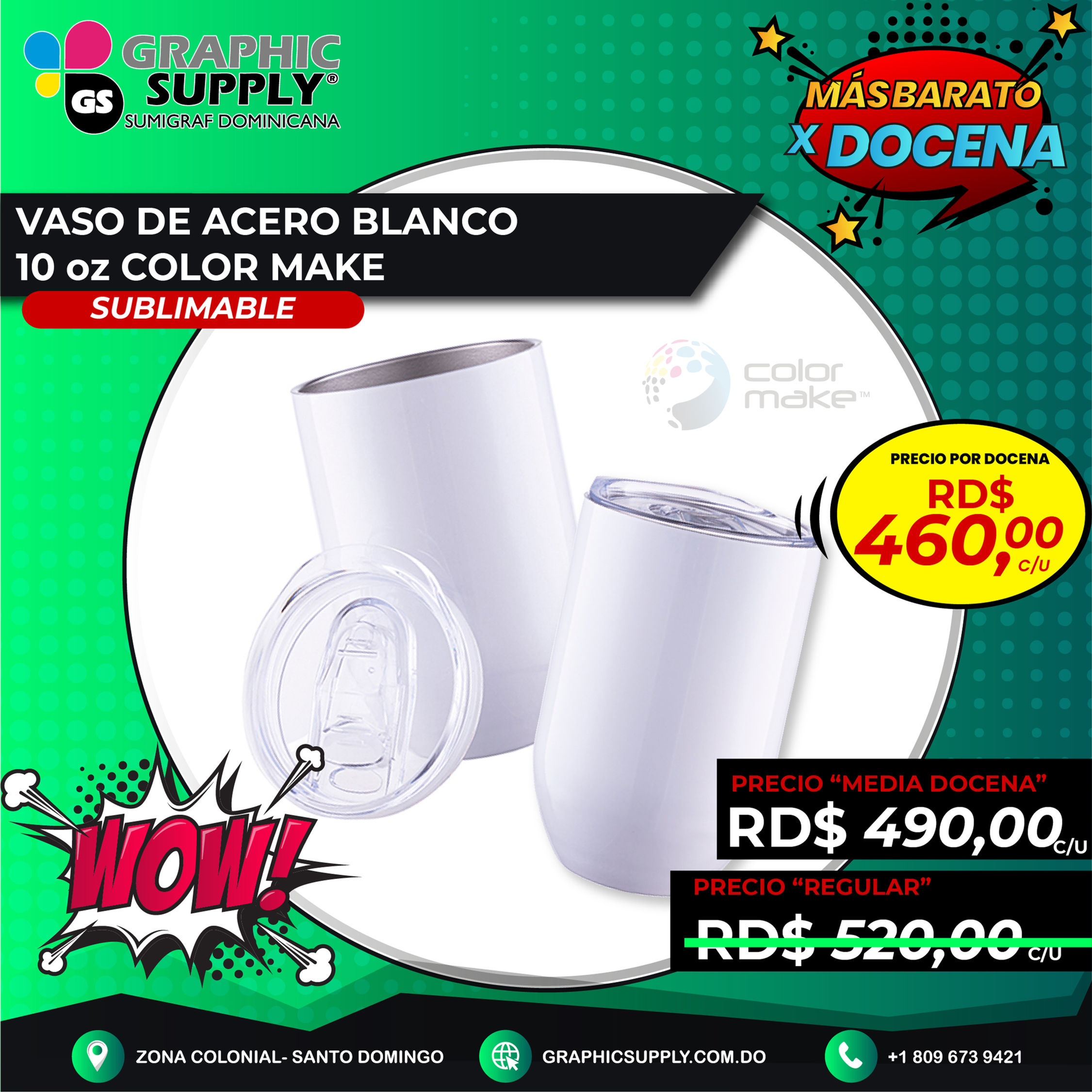 VASO DE ACERO COLOR MAKE OVALADO 10OZ