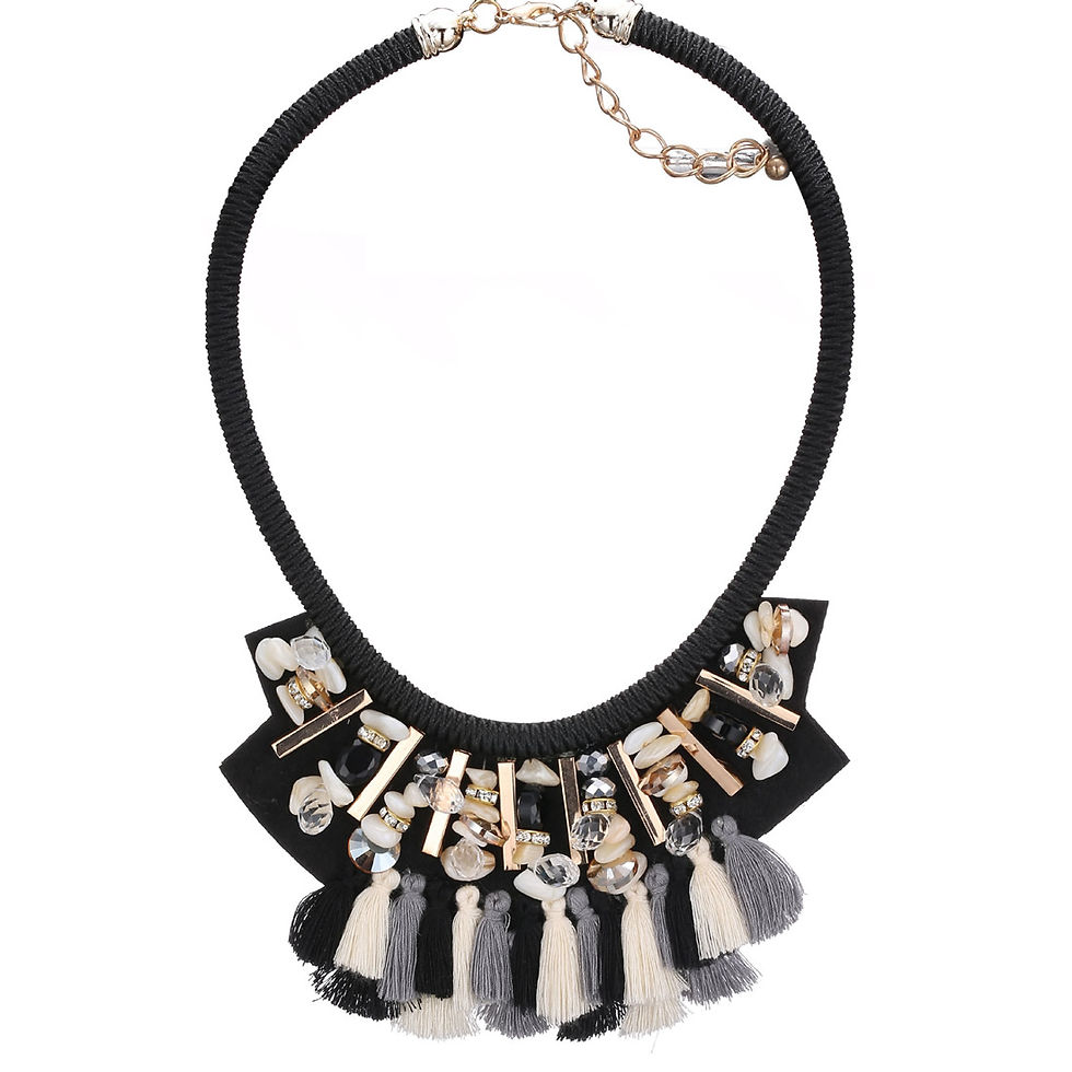 large tribal bib style necklace consisting of beads and tassels