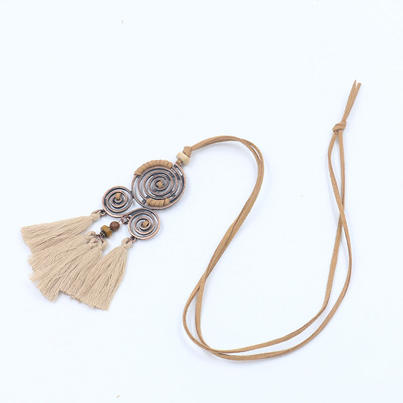 3 spiral pendant necklace with 3 buff cotton tassels