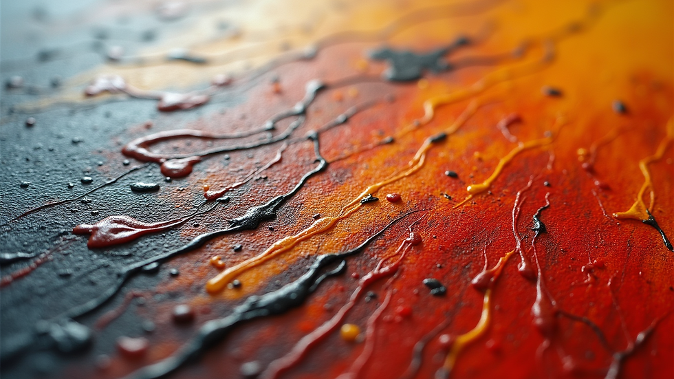 Close-up view of a richly textured original oil painting with visible brush strokes
