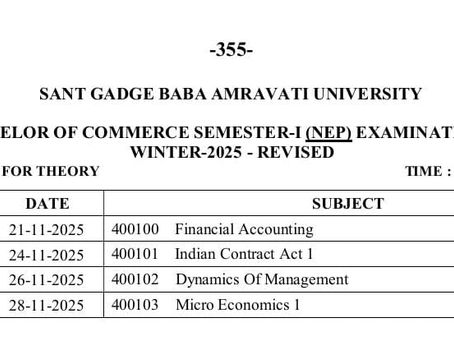 B.Com Semester 1 Time Table Winter 2025
