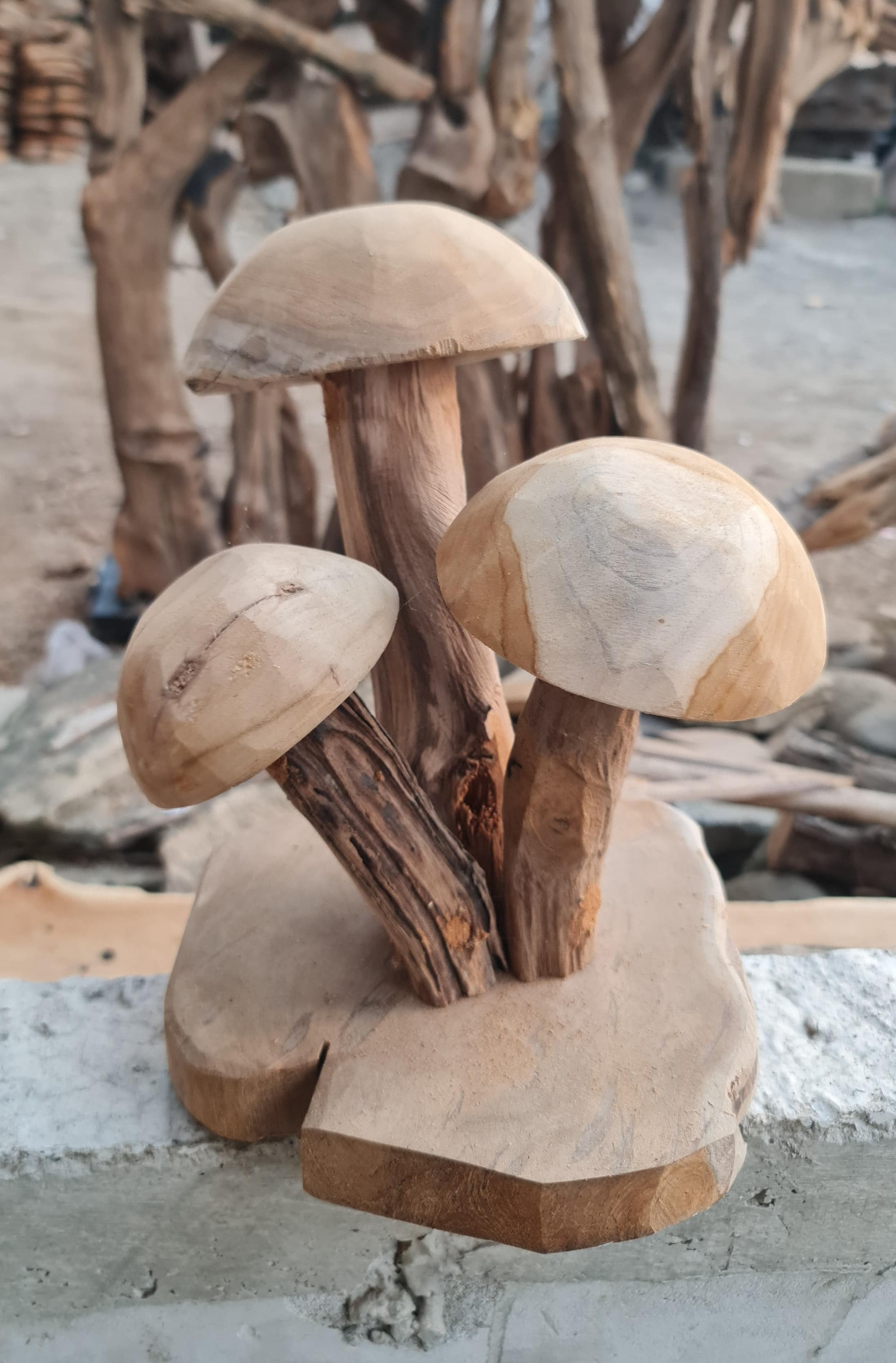Triple champignons 🍄 30 cm en teck 