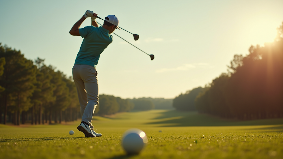 Close-up view of a golfer practicing their swing on the driving range