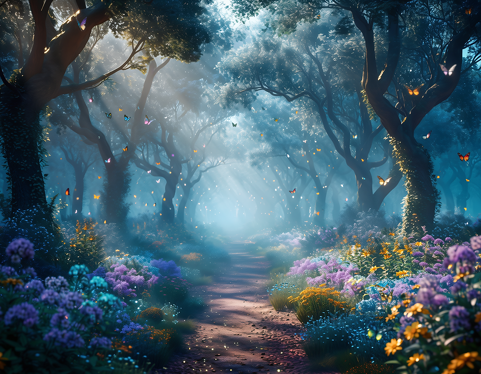 Firefly_Büyülü bir orman istiyorum. bir sürü çiçekler olsun içinde. heryerde kelebekler ol