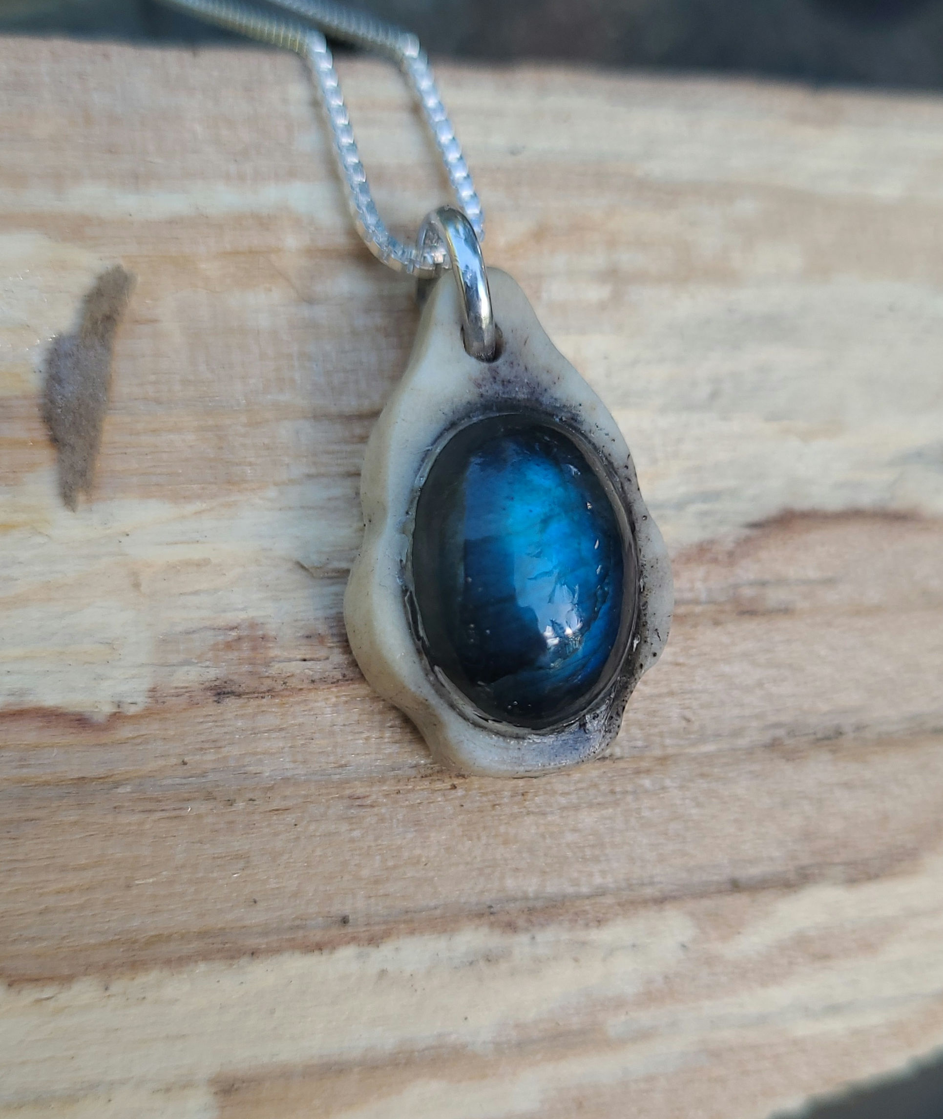 Labradorite and Elk Antler Sterling Silver Necklace