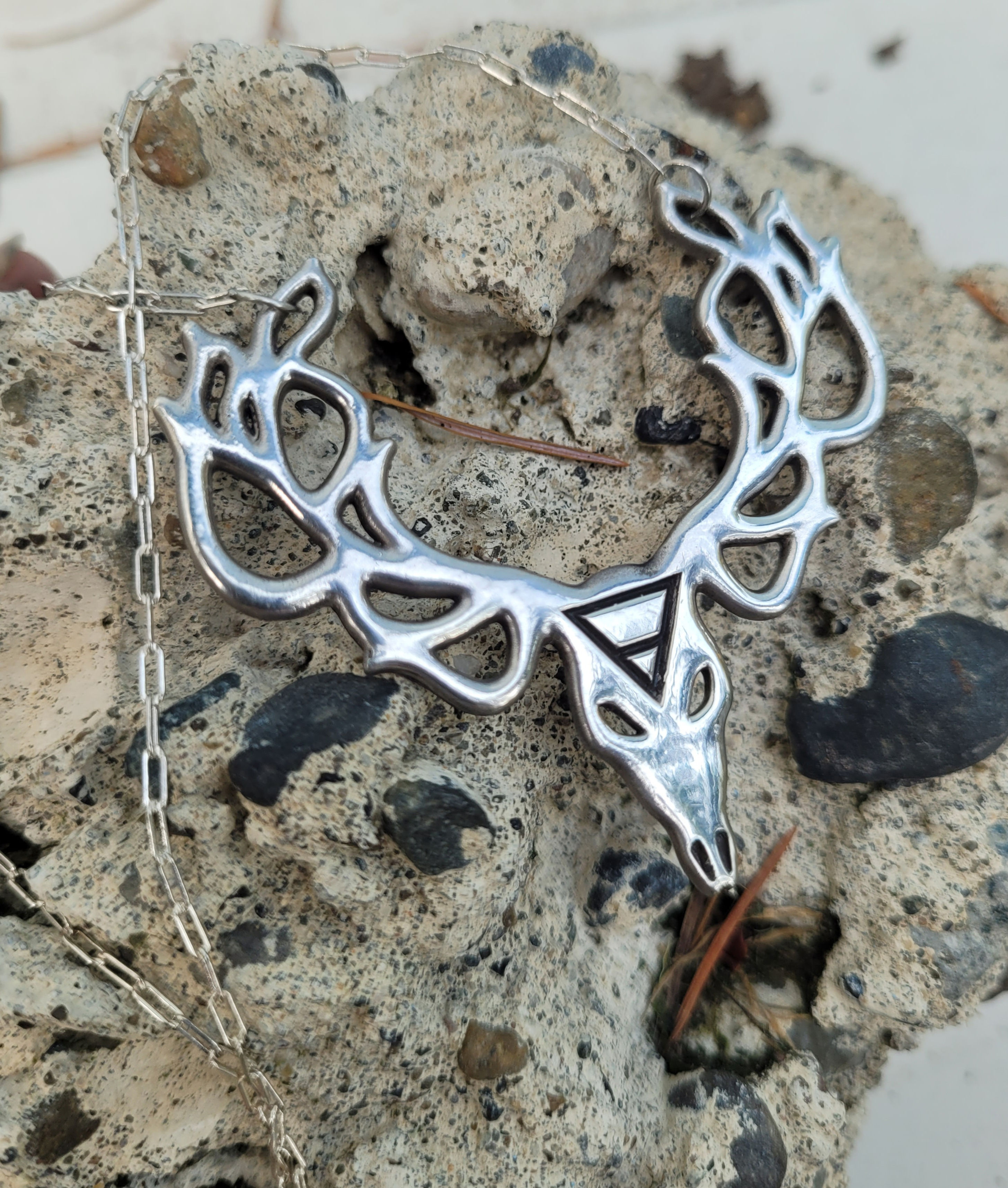 Deer Skull Sterling Silver Necklace