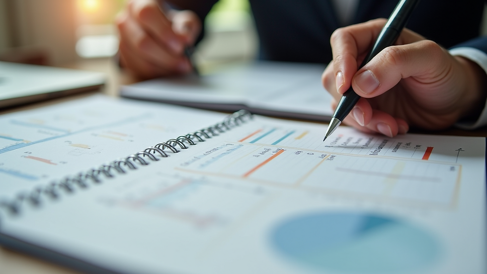 Close-up view of a sales training workbook with notes and highlights