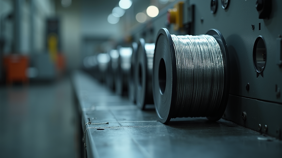 Eye-level view of a spool of nickel-chrome wire for industrial sealing
