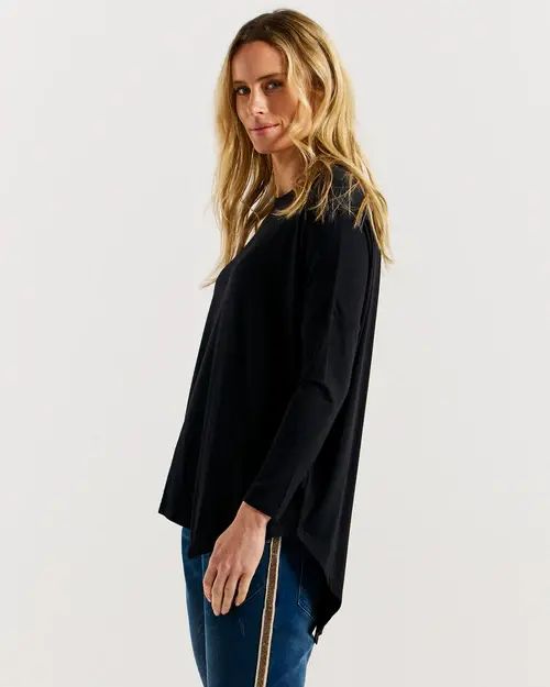 Thumbnail: CLEMONT ASYMMETRICAL BAMBOO TOP - BLACK