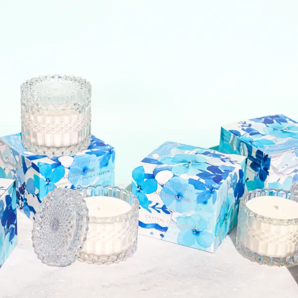 Thumbnail: CANDLE (PETITE) AQUAMARINE - BOUGAINVILLEA, LEMON + FREESIA