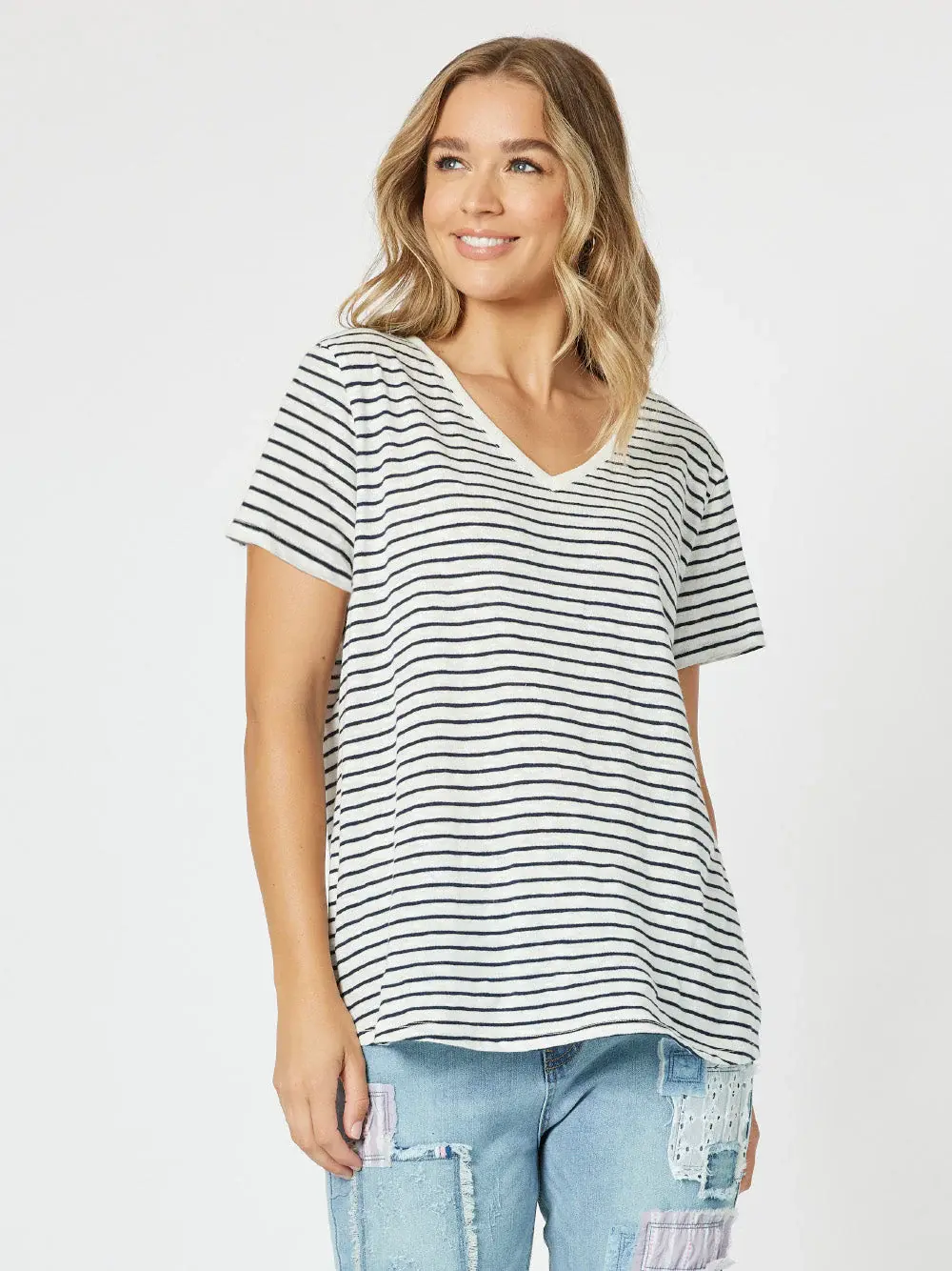 SCOUT STRIPE TEE - MARINE WHITE