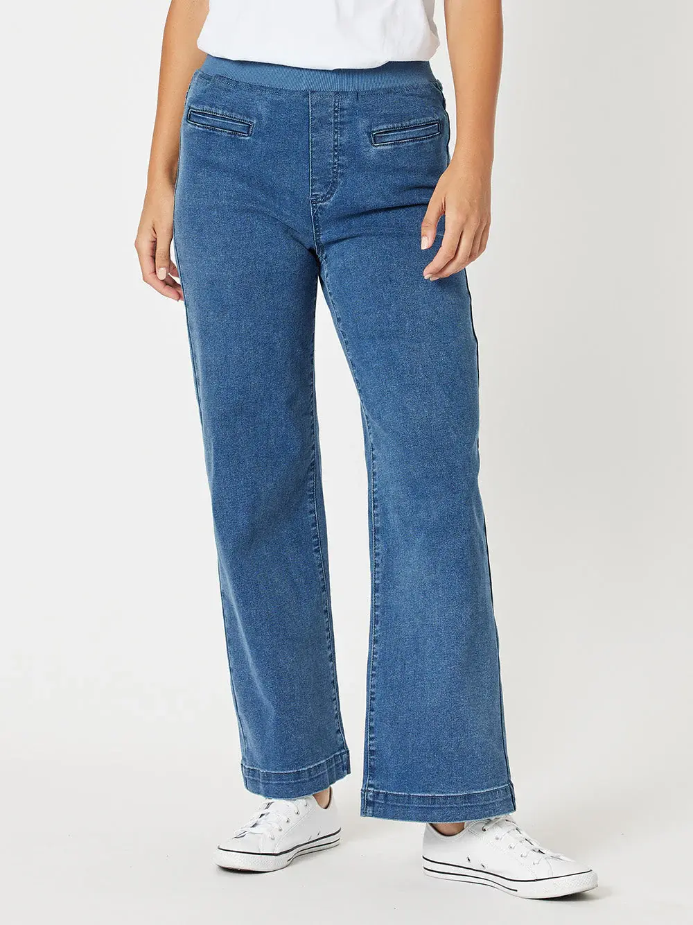 MADDY PULL ON WIDE LEG PANT - DENIM
