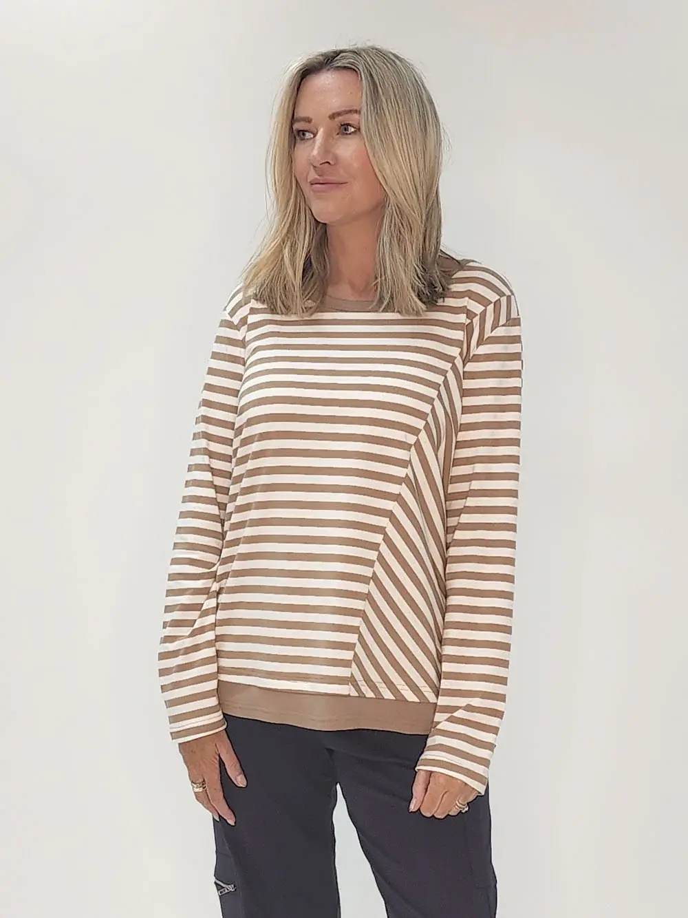 SARAH STRIPE TOP - CARAMEL