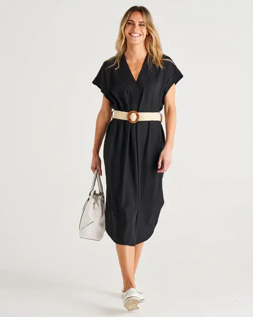 Thumbnail: ROMA LINEN DRESS - BLACK