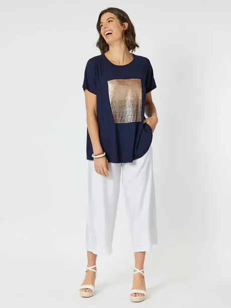 Thumbnail: SEQUIN PATCH TEE - NAVY/BRONZE
