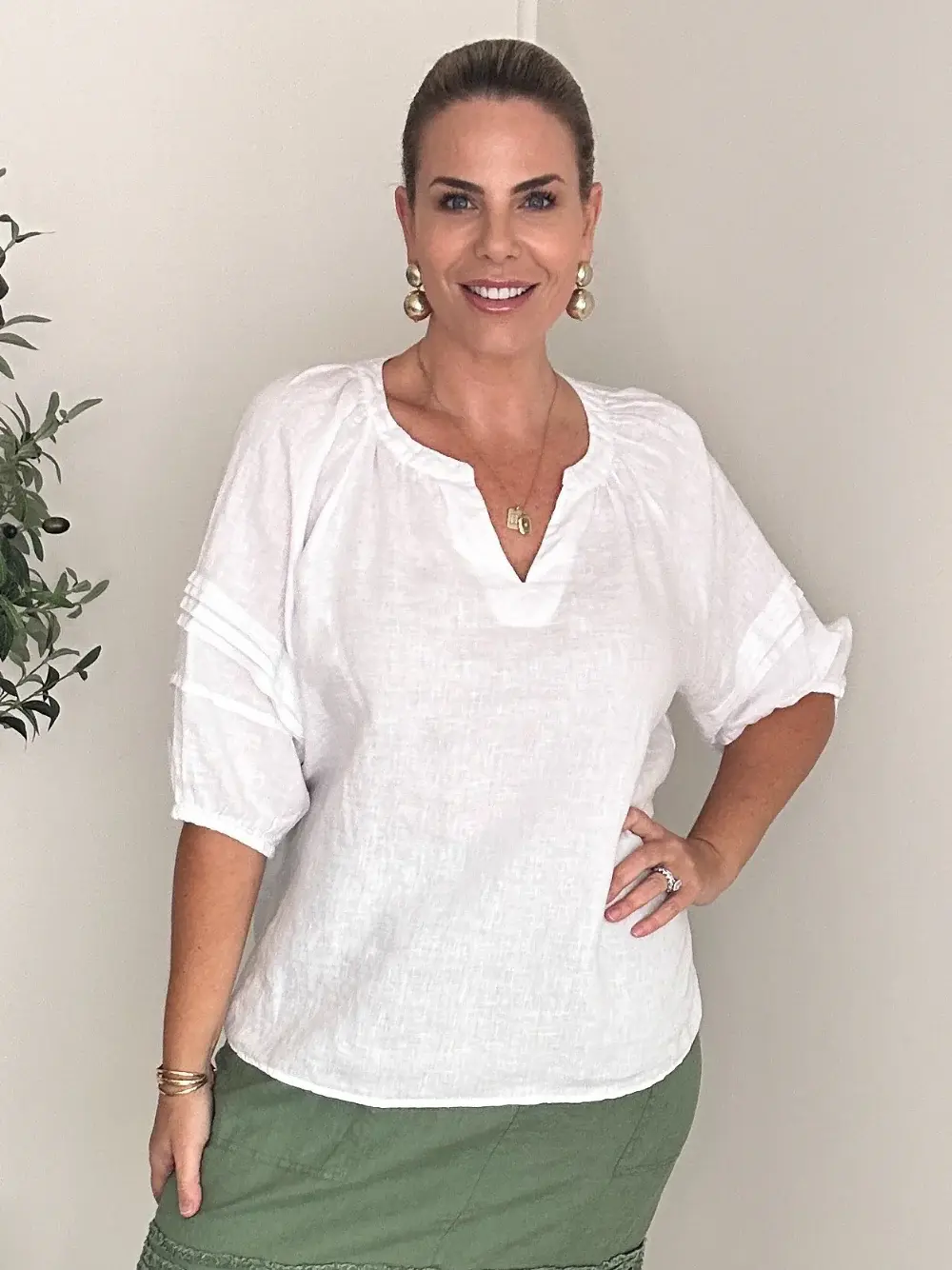 DIANA DETAIL SLEEVE TOP WHITE