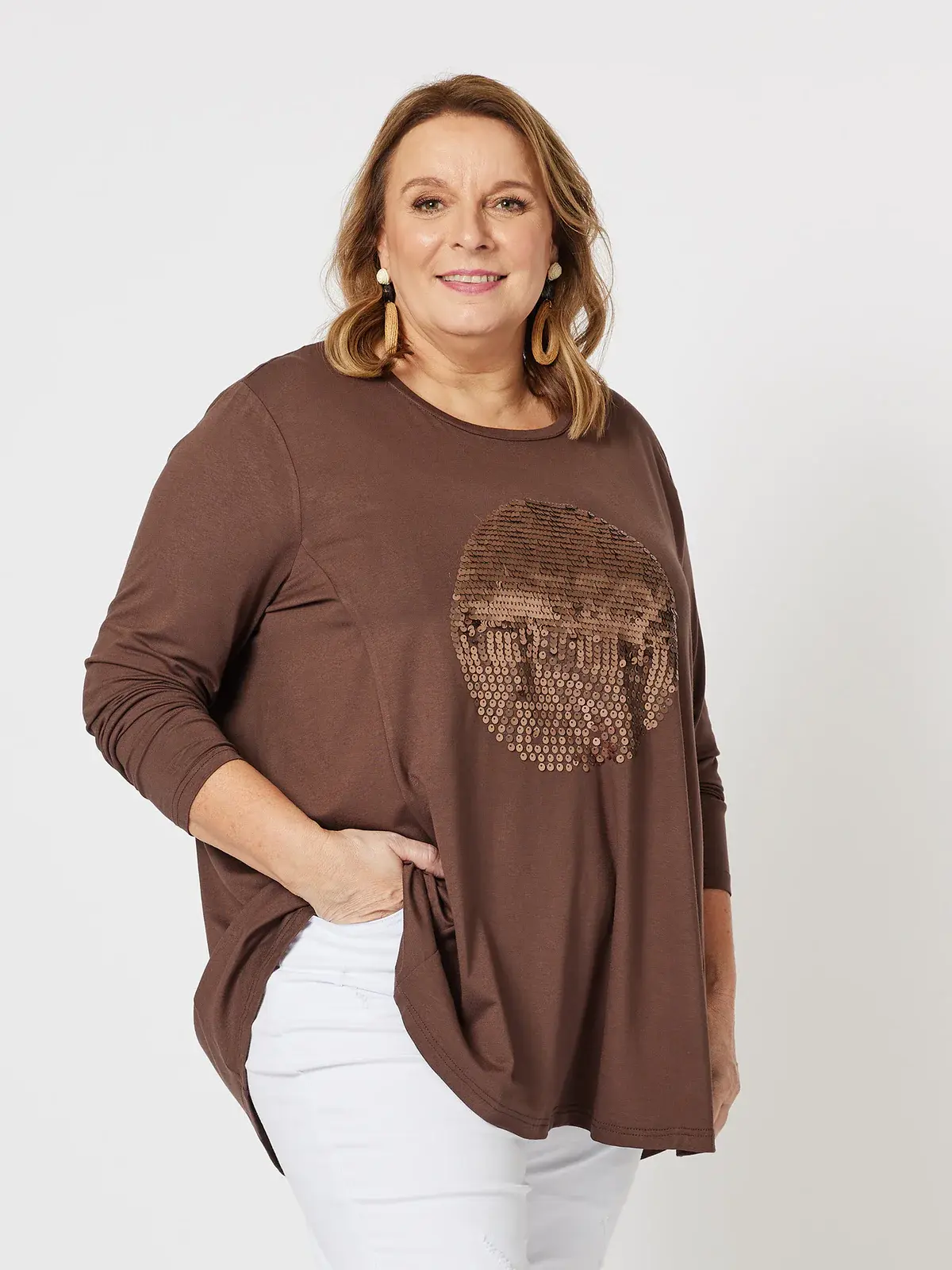 OVER THE MOON SEQUIN TEE - CHOCOLATE