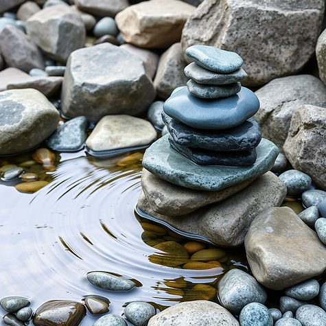 blue zen stacked rock garden with ripples of water.jpg