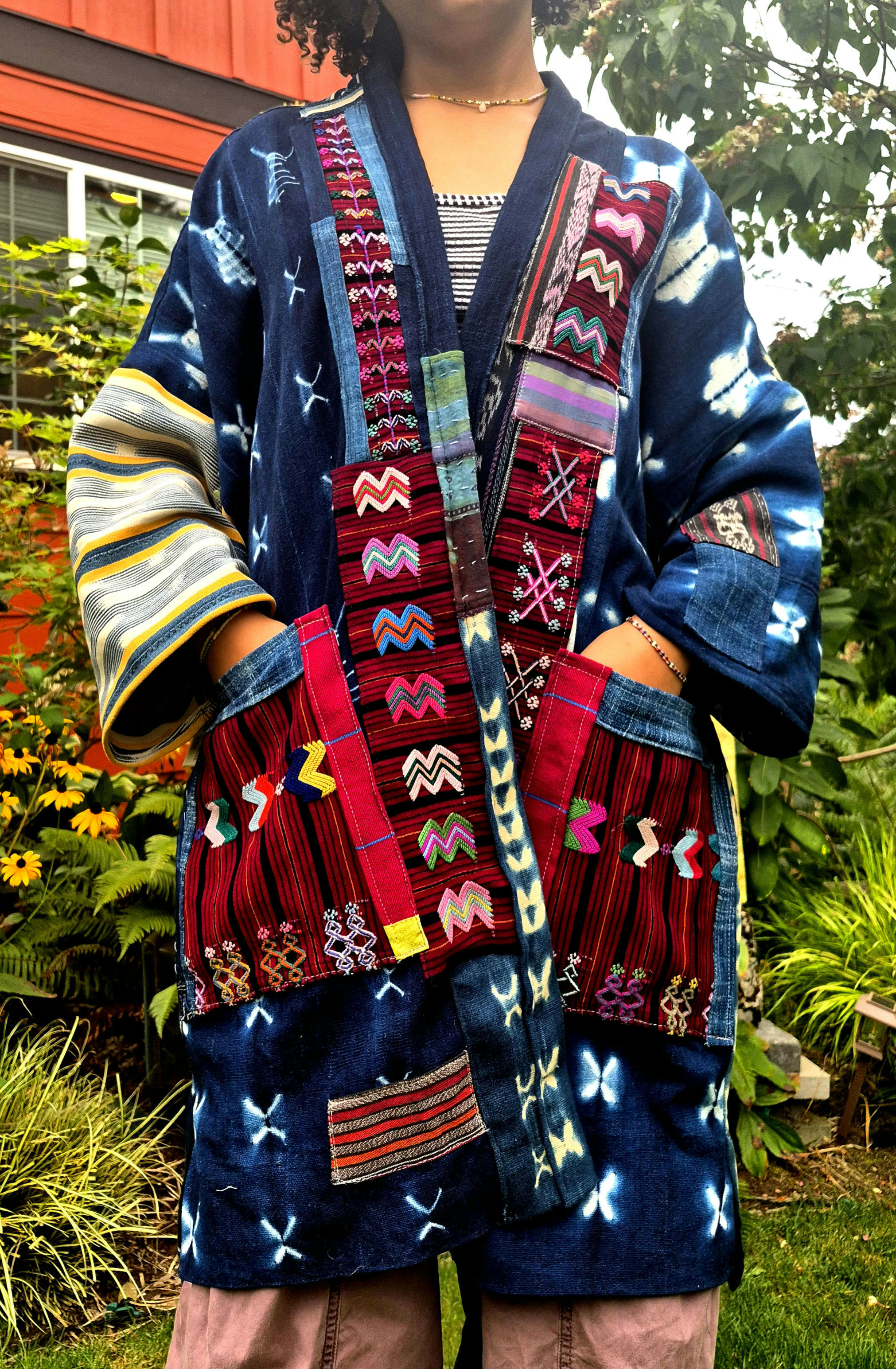 Velvet + Embroidered Guatemalan/African indigo jacket (one size)