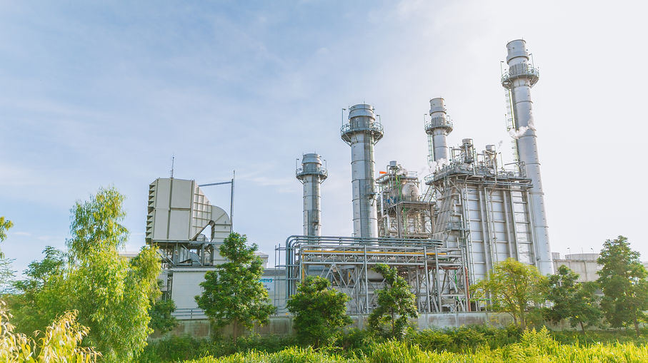 Power plant gas turbine factory building Green Industry, Clean power production environmen