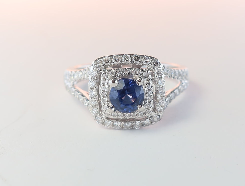 Thumbnail: Ladies Double Halo Design Diamond and Sapphire Ring 1.50 ct tw